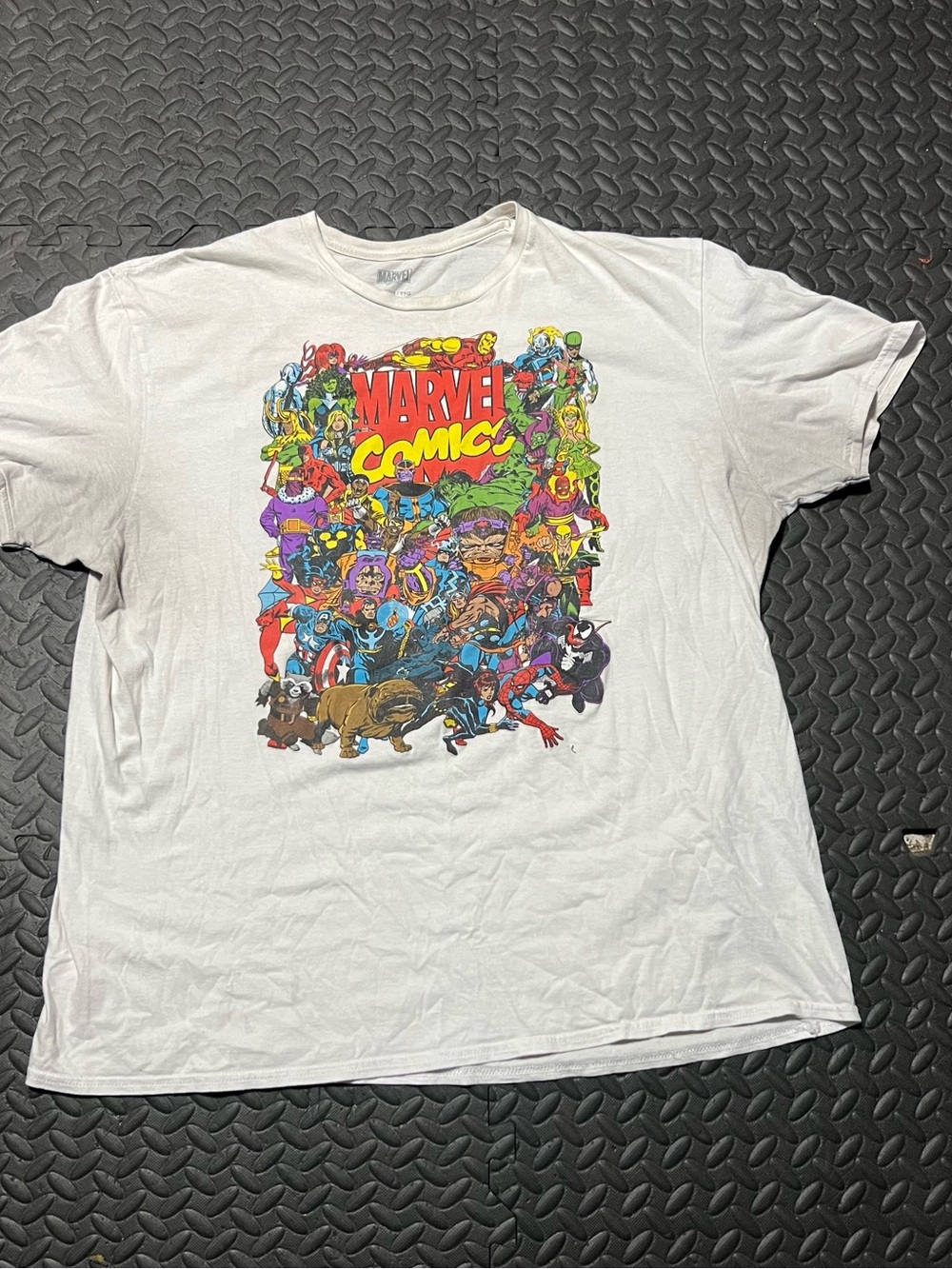 Marvel White Short-Sleeve Tee with Multicolor Superhero Graphic